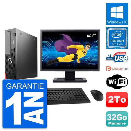 PC Fujitsu D556 DT Ecran 27" Intel G4400 RAM 32Go Disque Dur 2To Windows 10 Wifi
