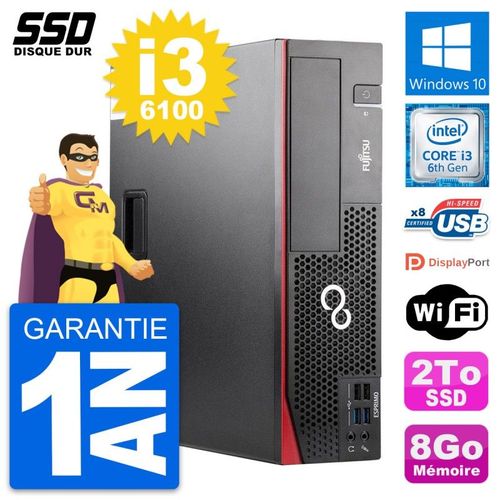 PC Fujitsu Esprimo D556 DT Intel Core i3-6100 RAM 8Go SSD 2To Windows 10 Wifi