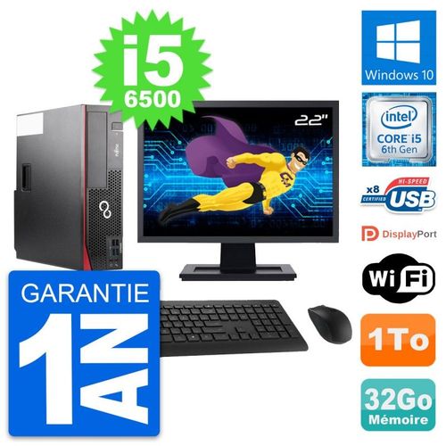 PC Fujitsu D556 DT Ecran 22" Intel i5-6500 RAM 32Go Disque 1To Windows 10 Wifi