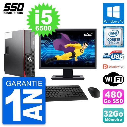 PC Fujitsu D556 DT Ecran 22" Intel i5-6500 RAM 32Go SSD 480Go Windows 10 Wifi