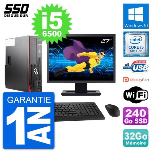 PC Fujitsu D556 DT Ecran 27" Intel i5-6500 RAM 32Go SSD 240Go Windows 10 Wifi