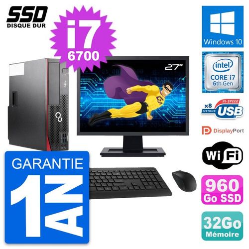 PC Fujitsu D556 DT Ecran 27" Intel i7-6700 RAM 32Go SSD 960Go Windows 10 Wifi