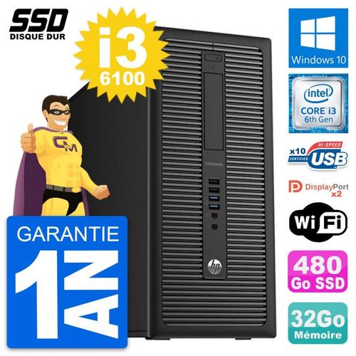 PC Tour HP EliteDesk 800 G2 Intel i3-6100 RAM 32Go SSD 480Go Windows 10 Wifi