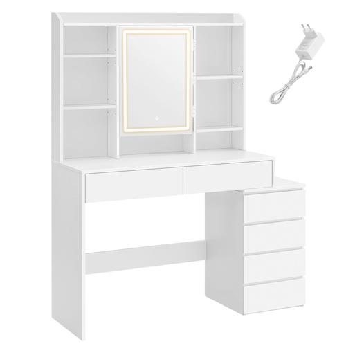 Coiffeuse Avec Miroir Étagère De Rangement 2 Tiroirs Blanc