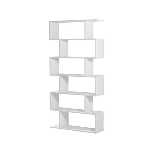 Bibliothèque Avec 5 Étagères Effet Bois Blanc Brillant