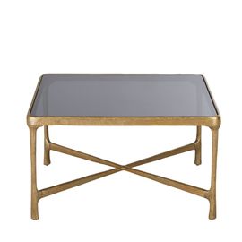 Table Basse En Métal Effet Laiton Vieilli Et Verre Trempé
