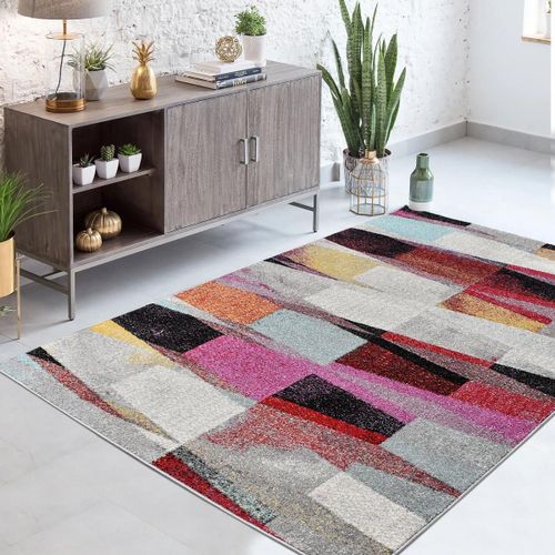 Tapis Chambre 150x220 Tissé Rouge Et Vert Rectangle Motif Ethnique Elyza