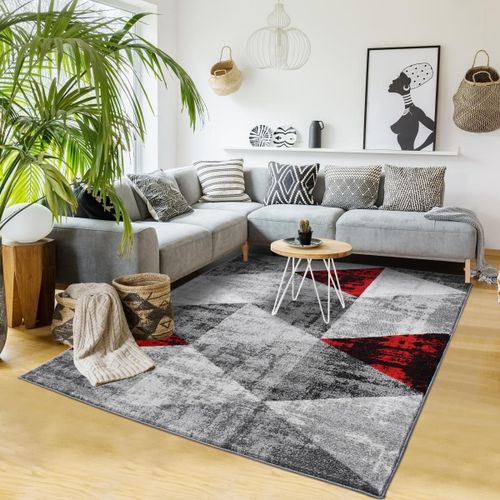 Tapis Entrée 120x170 Tissé Rouge Et Gris Rectangle Motif Géométrique Soltam