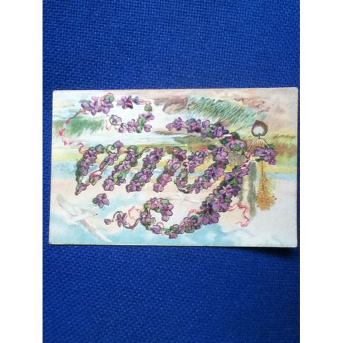Carte Fleurie En Relief Ancienne Pour La St Louis Écrite Au Crayon Avec Timbre 1912.