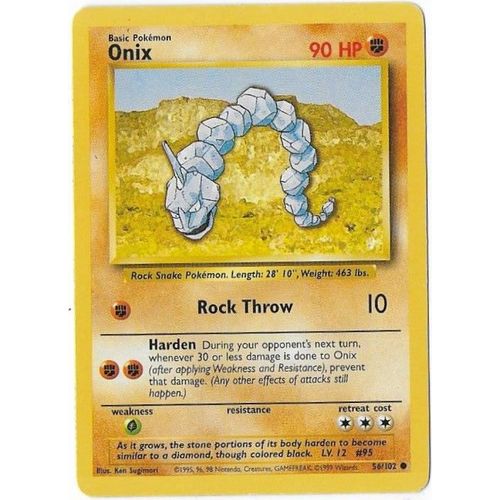 Onix 56/102 - Pokemon Set De Base - Carte Anglaise