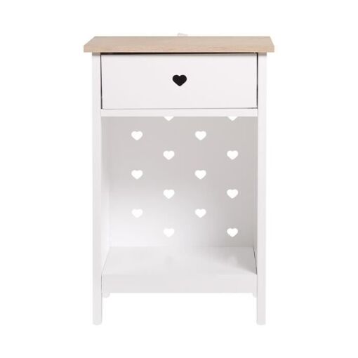 Table De Chevet Enfant 1 Tiroir Decor Chene Et Laque Blanc Mdf Et Pin Massif L40 X P35 X H60 Cm Haro Rakuten