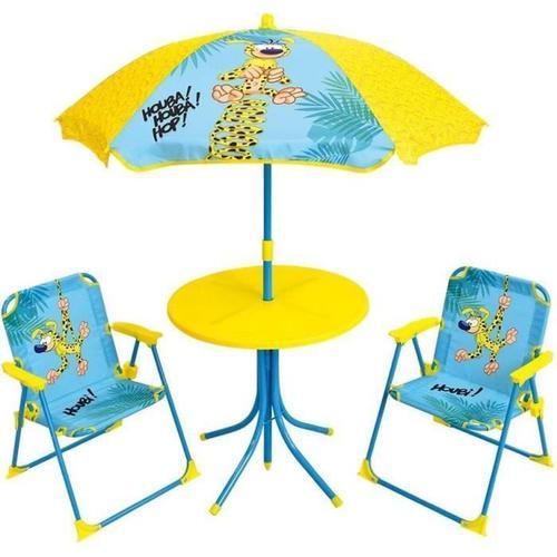 Marsupilami Salon De Jardin Pour Enfants Comprenant 1 Table, 2 Chaises Pliantes Et 1 Parasol