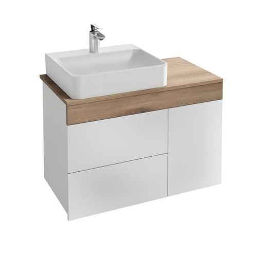 Jacob Delafon 1560 Salle De Bain + Vasque A Poser A Gauche - Décor Chene Et Blanc - L 83cm - Sully