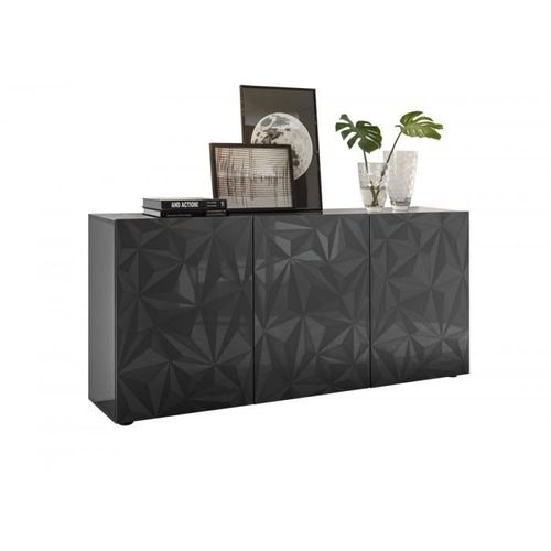 Buffet 3 Portes - Gris Antracite Brillant - L 181 X P 43 X H 84 Cm - Parigi