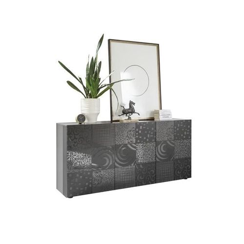 Buffet 3 Portes - Gris Antracite Brillant - L 181 X P 43 X H 84 Cm - Salerno