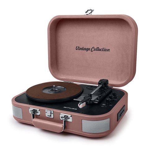 Platine vinyle stéréo saumon 33/45/78 tours avec enceintes intégrées - USB/SD/AUX - Prise casque