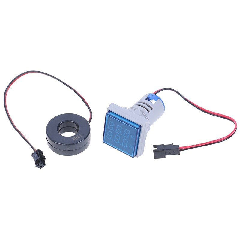 Ballylelly Ampèremètre numérique AC voltmètre 50-600V 100A 22mmLED Indicateur de Courant indicateur de Tension mètre Mini Volt Amp Tester Aquare Panel