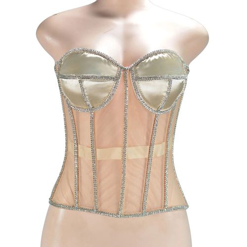 Corset Sans Bretelles,Haut Transparent Brillant Avec Strass,Bustier De Luxe