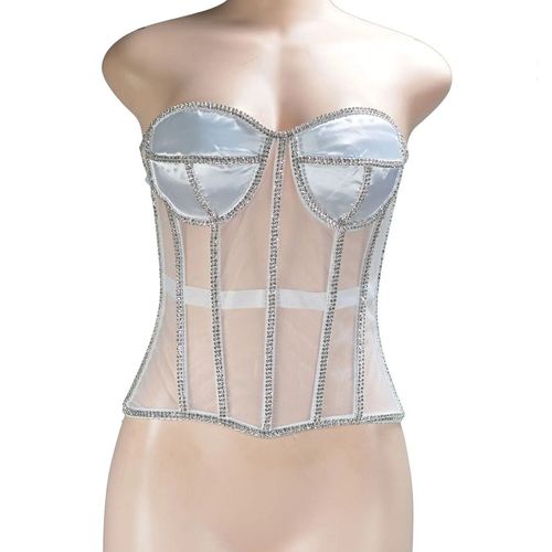 Corset Sans Bretelles,Haut Transparent Brillant Avec Strass,Bustier De Luxe