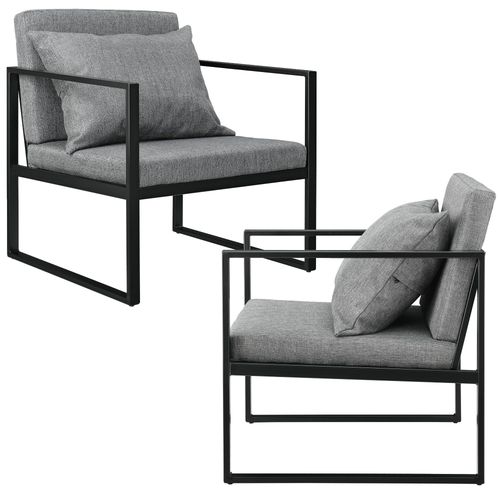 Lot De 2 Fauteuils Design De Salon Avec Accoudoirs Siège Et Dossier Rembourré Armature Solide Housse En Polyester 70 X 60 X 60 Gris Helloshop26 03_0005758