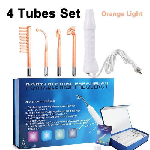 Couleur 4 Tubes Orange Lumière Tube En Verre À Électrode 7 Fr 1, Appareil À Haute Fréquence Pour Le Visage, Soi De La Peau, Spa