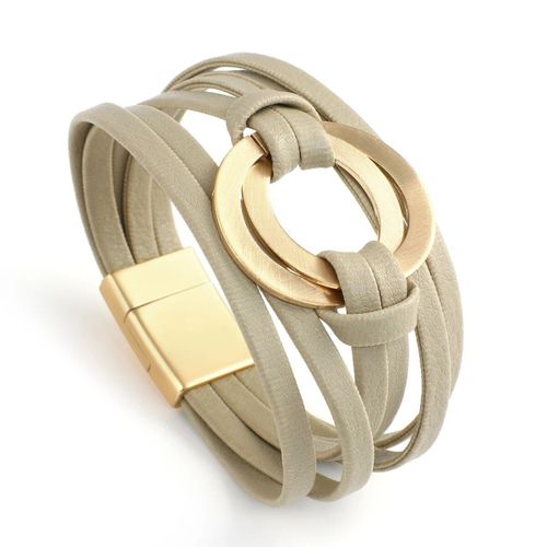 Amorcome-Bracelet Bohème En Cuir Pour Femmes,Breloque Métallique À Double Cercle,Fermoir À Boucle Magnétique,Bracelet Large,Bijoux Cadeaux