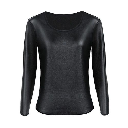 T-Shirt À Manches Longues En Cuir Pour Femme,Vêtement Amincissant Pour Motard,T-Shirt Slim,Mode Décontractée