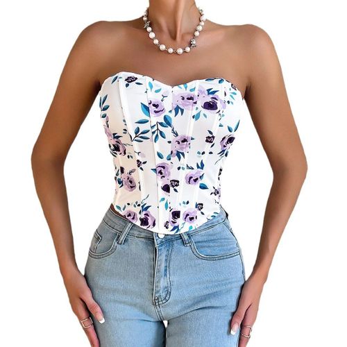 Sous-Vêtements Monochromes À Imprimé Floral Pour Femmes,Haut Court Sexy,Corset De Vacances,Entraîneur De Taille