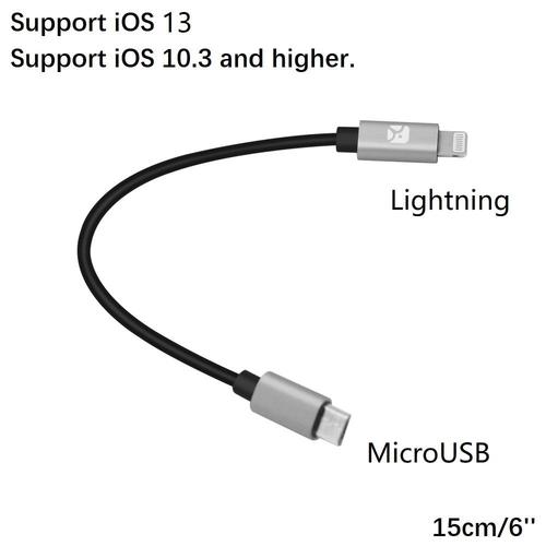 Couleur noire 15cm Câble Lightning-to-Micousb USB DAC OTG, pour iPhone / iPad / iPod, Accord Mojo Hugo PHA3 FIIO HIIO OPPO HA2 K5
