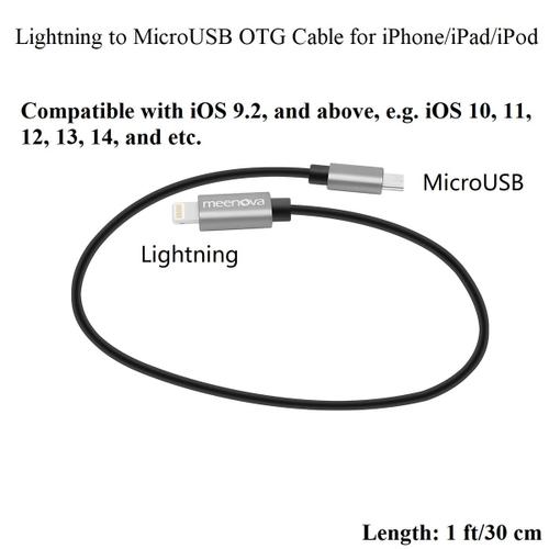 Couleur L à Micrb OTG 30cm Câble Lightning-to-Micousb USB DAC OTG, pour iPhone / iPad / iPod, Accord Mojo Hugo PHA3 FIIO HIIO OPPO HA2 K5