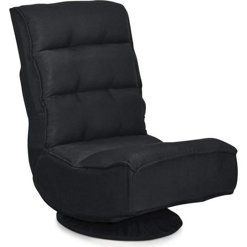 Chaise De Salon Pliable Costway - Dossier Haut Réglable En 5 Positions - Tissu De Lin - Base Pivotante À 360°