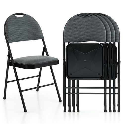 Costway Lot De 4 Chaises Rembourrées Pliables Avec Dossier Recouvert De Tissu, Cadre En Métal Solide, Patins Antidérapants, Gris