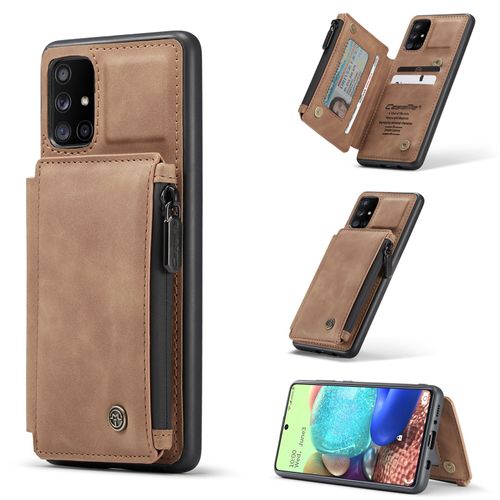 Coque Samsung Galaxy A71 4g, Etui Portefeuille 3 Emplacements Pour Cartes, 1 Money Pocket,Portefeuille À Fermeture À Glissière Pour Samsung Galaxy A71 4g(Marron)