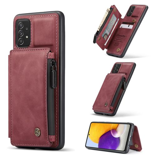 Coque Samsung Galaxy A72, Etui Portefeuille 3 Emplacements Pour Cartes, 1 Money Pocket,Portefeuille À Fermeture À Glissière Pour Samsung Galaxy A72(Rouge)