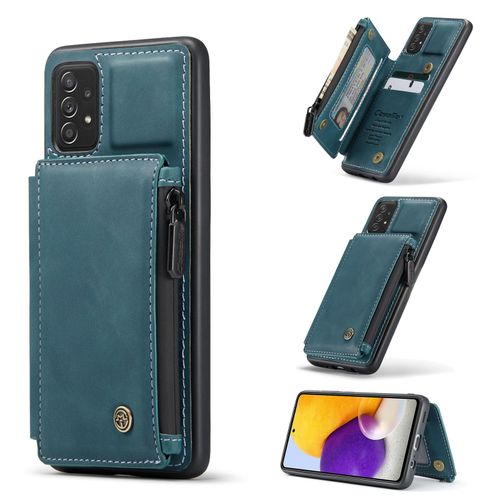 Coque Samsung Galaxy A72, Etui Portefeuille 3 Emplacements Pour Cartes, 1 Money Pocket,Portefeuille À Fermeture À Glissière Pour Samsung Galaxy A72(Bleu)