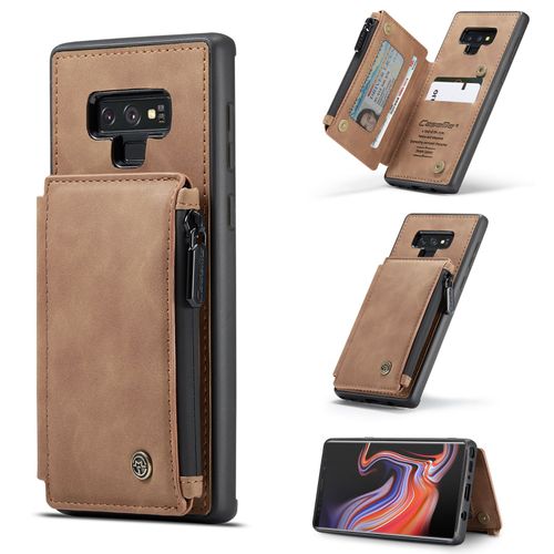 Coque Samsung Galaxy Note 9, Etui Portefeuille 3 Emplacements Pour Cartes, 1 Money Pocket,Portefeuille À Fermeture À Glissière Pour Samsung Galaxy Note 9(Marron)