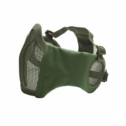 Masque De Protection Demi Visage Grillage Et Nylon Od Avec Coussinets Joues Et Protection Oreilles 19254 Airsoft