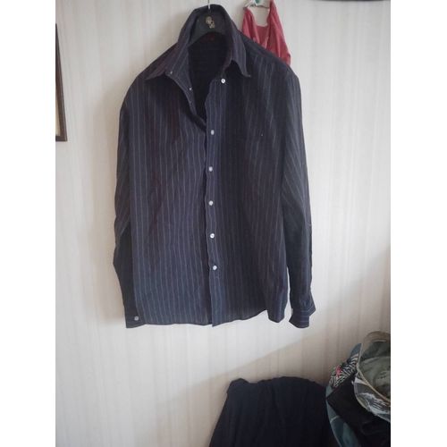Chemise Noire Rayée Violette Manche Longue Taille 41/42