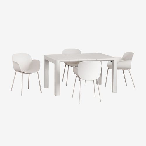 Ensemble Table Rectangulaire Arnadine (140x100 Cm) Et 4 Chaises De Salle À Manger Lynette Blanc Gardenia