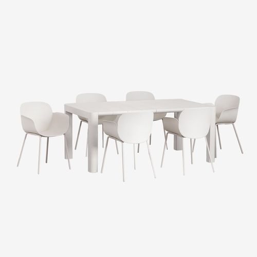 Ensemble Table Rectangulaire Arnadine (180x100 Cm) Et 6 Chaises De Salle À Manger Lynette Blanc Gardenia