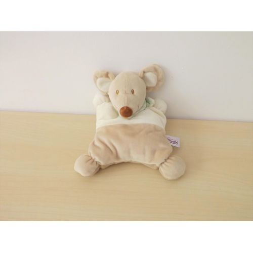 Doudou Souris Beige Blanche Verte Pommette