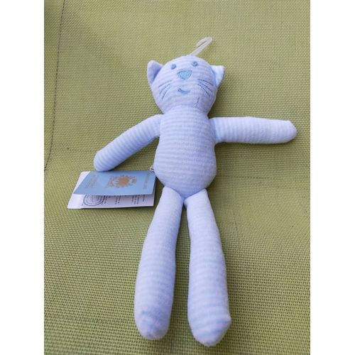 Doudou Chat De Marque Bout Chou Rayer Blanc Et Bleu Ciel