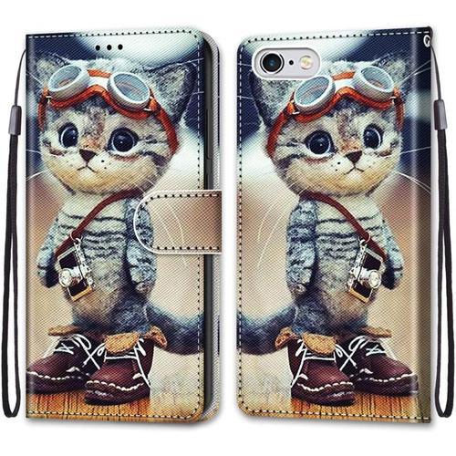 Coque Pour Iphone 6s / 6 (4,7 Pouces), Etui En Cuir Pu Portefeuille Housse Coque Avec 360 Degres Silicone Antichoc Protection Cover Cuir Pochette Magnetique Und Flip Bequille (Chat 1)