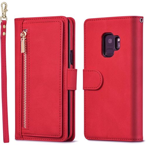 Etui Pour Samsung Galaxy S9, Coque En Cuir Premium Avec Porte-Carte Grande Capacite Et Support Housse De Protection Multifonctionnelle Compatible Avec Samsung Galaxy S9 - Rouge