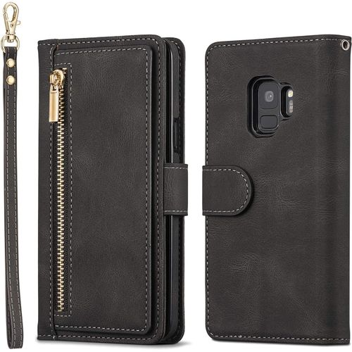 Etui Pour Samsung Galaxy S9, Coque En Cuir Premium Avec Porte-Carte Grande Capacite Et Support Housse De Protection Multifonctionnelle Compatible Avec Samsung Galaxy S9 - Noir