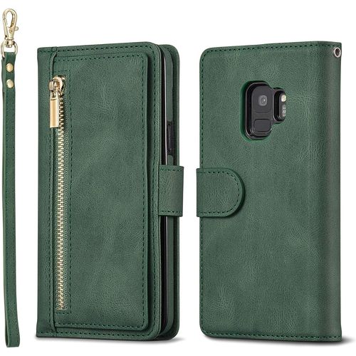 Etui Pour Samsung Galaxy S9, Coque En Cuir Premium Avec Porte-Carte Grande Capacite Et Support Housse De Protection Multifonctionnelle Compatible Avec Samsung Galaxy S9 - Vert