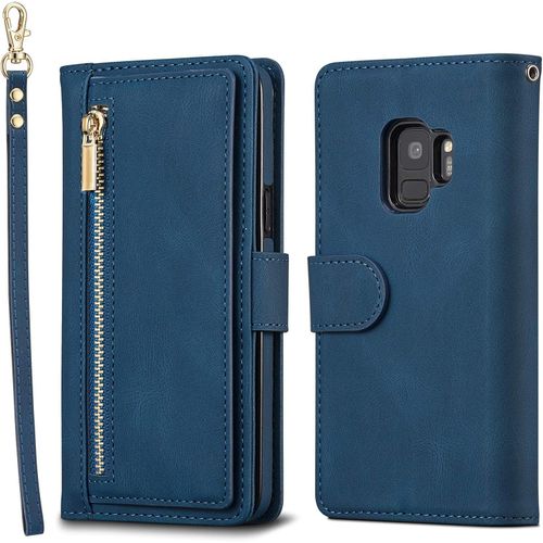 Etui Pour Samsung Galaxy S9, Coque En Cuir Premium Avec Porte-Carte Grande Capacite Et Support Housse De Protection Multifonctionnelle Compatible Avec Samsung Galaxy S9 - Bleu