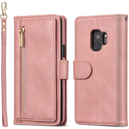 Etui Pour Samsung Galaxy S9, Coque En Cuir Premium Avec Porte-Carte Grande Capacite Et Support Housse De Protection Multifonctionnelle Compatible Avec Samsung Galaxy S9 - Or Rose