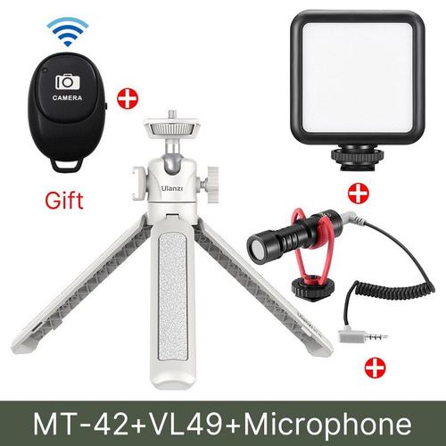 Blanc Mic Lumière - MT-16 Extensible Mini Trépied avec Griffe pour Micro LED Lumière Selfie Bâton Webcam Trépied pour iPhone DSLR Sony Gopro Vlog