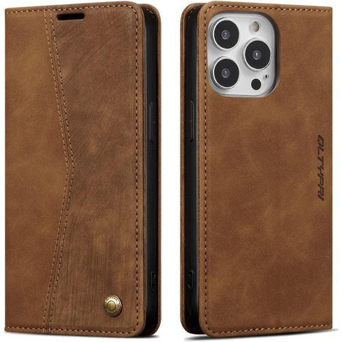 Coque Compatible Avec Iphone 14 Pro Housse, Pochette Fermeture Magnetique Avec Emplacements Cartes, Premium Pu Protection Etui Flip Case Pour Iphone 14 Pro - Marrone